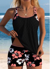 Mid Waisted Floral Print Coral Tankini Set