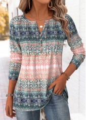 Multi Color Tribal Print Long Sleeve T Shirt