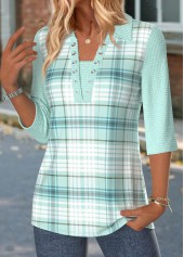 Mint Green Plaid 3/4 Sleeve T Shirt | thumb picture 