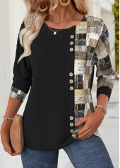 Black Geometric Print Long Sleeve Round Neck T Shirt | thumb picture 