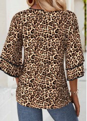 Light Coffee Leopard 3/4 Sleeve T Shirt | thumb picture 