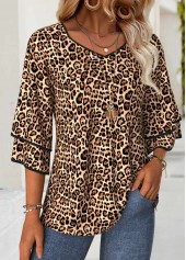 Light Coffee Leopard 3/4 Sleeve T Shirt | thumb picture 