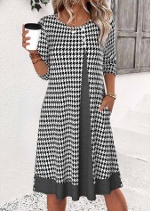 Black Plaid 3/4 Sleeve Round Neck Dress | thumb picture 