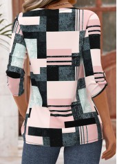 Pink Geometric Print 3/4 Sleeve Asymmetrical Neck Blouse | thumb picture 