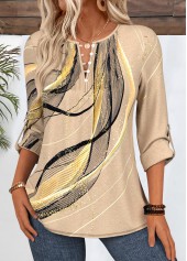 Light Coffee Geometric Print T Shirt