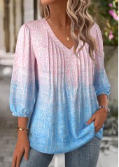 Multi Color Ombre 3/4 Sleeve V Neck Blouse | thumb picture 