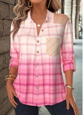 Pink Plaid Long Sleeve Button Up Shirt