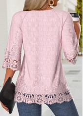 Light Pink 3/4 Sleeve Split Neck Blouse | thumb picture 