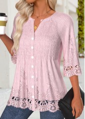 Light Pink 3/4 Sleeve Split Neck Blouse | thumb picture 