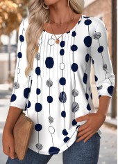 Multi Color Polka Dot 3/4 Sleeve T Shirt