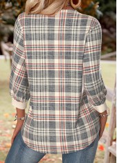 Multi Color Plaid 3/4 Sleeve V Neck Shirt | thumb picture 