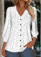 White Polka Dot 3/4 Sleeve V Neck Blouse | thumb picture 