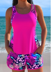 Mid Waisted Marine Life Print Hot Pink Tankini Set