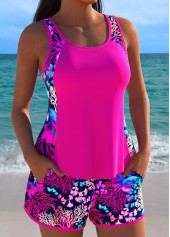 Mid Waisted Marine Life Print Hot Pink Tankini Set | thumb picture 