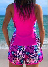 Mid Waisted Marine Life Print Hot Pink Tankini Set | thumb picture 