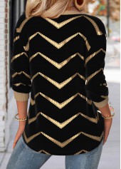 Black Geometric Print Long Sleeve Split Neck Sweatshirt | thumb picture 