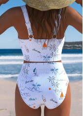 High Waisted Tropical Plants Print Light Blue Bikini Set | thumb picture 