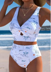 High Waisted Tropical Plants Print Light Blue Bikini Set | thumb picture 