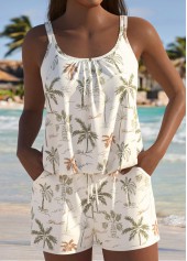 Tropical Plants Print Beige One Piece Swimwear | thumb picture 