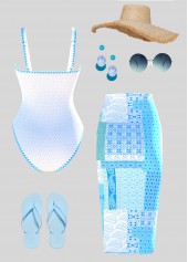 Tribal Print Light Blue One Piece Swimwear and Sarong | thumb picture 