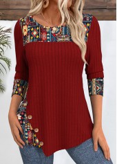 Peacock Blue Tribal Print Round Neck T Shirt | thumb picture 