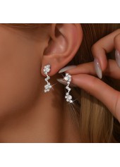 Silver Color Copper Detail Rhinestone Earrings