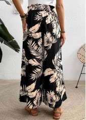 Black Pocket Leaf Print Wide Leg Elastic Waist Pants | thumb picture 