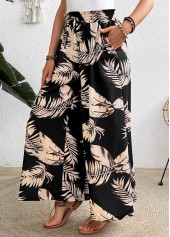 Black Pocket Leaf Print Wide Leg Elastic Waist Pants | thumb picture 