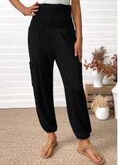Black Pocket Jogger Elastic Waist High Waisted Pants