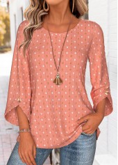 Dusty Pink 3/4 Sleeve Round Neck Blouse
