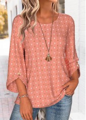 Dusty Pink 3/4 Sleeve Round Neck Blouse | thumb picture 