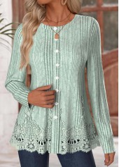 Sage Green Long Sleeve Round Neck T Shirt