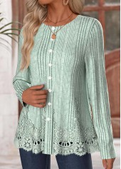 Sage Green Long Sleeve Round Neck T Shirt | thumb picture 