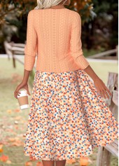 Orange Ditsy Floral Print Long Sleeve Dress and Cardigan | thumb picture 