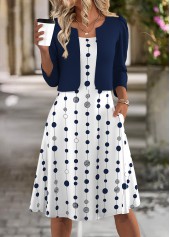 Navy Polka Dot Long Sleeve Dress and Cardigan