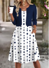 Navy Polka Dot Long Sleeve Dress and Cardigan | thumb picture 