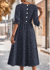 Black Heart Print 3/4 Sleeve Round Neck Dress