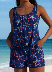 Marine Life Print Navy One Piece Swimwear