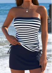 Mid Waisted Striped Navy Tankini Set