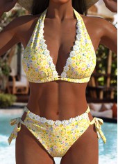 Low Waisted Floral Print Yellow Bikini Set