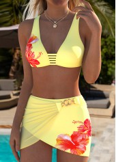 Mid Waisted Floral Print Light Yellow Bikini Set | thumb picture 