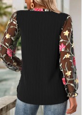 Black Frill Floral Print Long Sleeve V Neck Blouse | thumb picture 