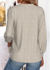Light Coffee Striped Long Sleeve Round Neck T Shirt | thumb picture 