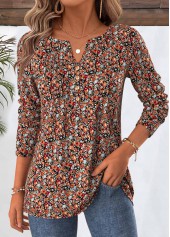 Multi Color Ditsy Floral Print Long Sleeve T Shirt