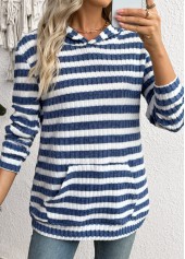 Blue Kangaroo Pocket Striped Long Sleeve Hoodie | thumb picture 