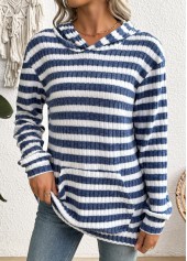 Blue Kangaroo Pocket Striped Long Sleeve Hoodie | thumb picture 