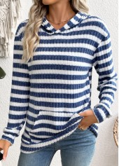 Blue Kangaroo Pocket Striped Long Sleeve Hoodie | thumb picture 