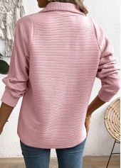 Pink Zipper Long Sleeve Turn Down Collar Sweatshirt | thumb picture 