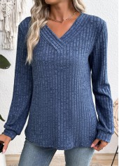 Blue Long Sleeve V Neck Sweatshirt | thumb picture 