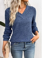 Blue Long Sleeve V Neck Sweatshirt | thumb picture 